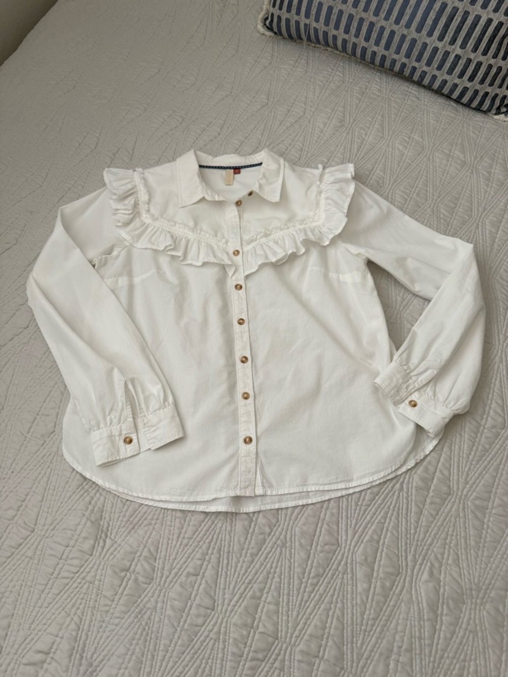 Pilcro White Ruffle Button-Down Shirt